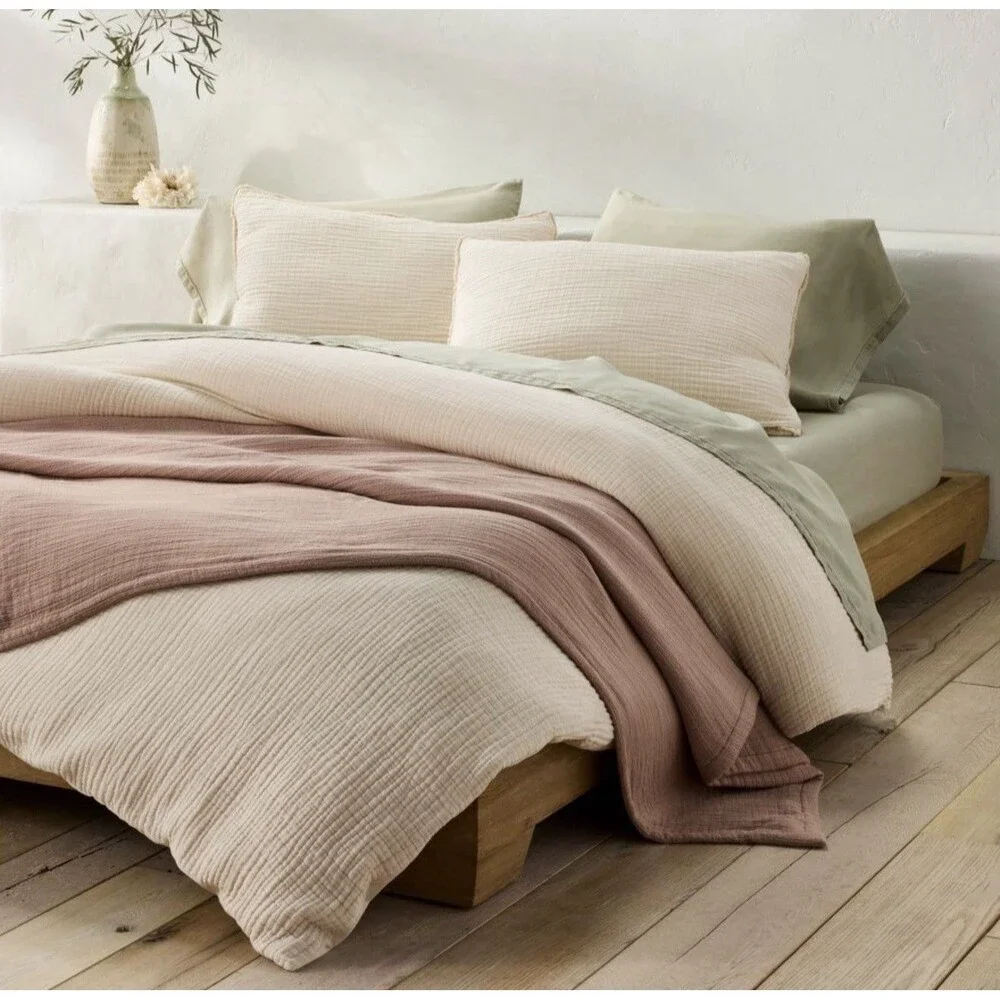 King Textured Chambray Cotton Duvet & Sham Set Natural - Casaluna NEW